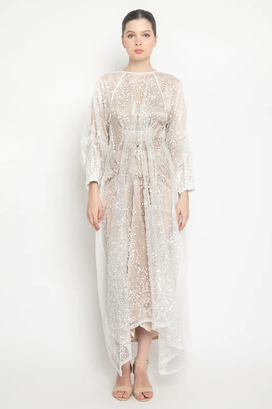 Shaia Pleated Back Hijab Dress in Off White