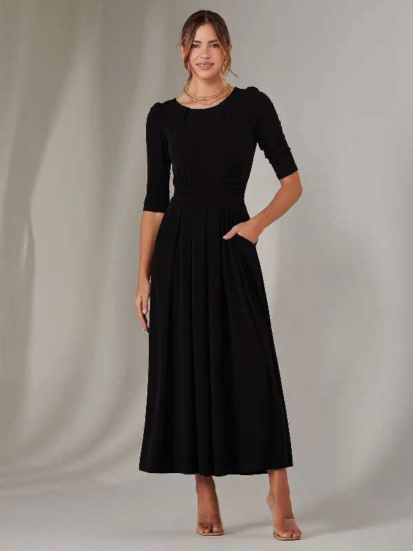 Enya 3/4 Sleeve Jersey Midaxi Dress, Black