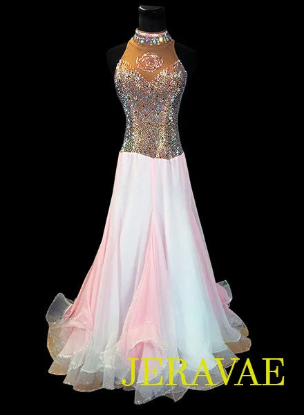Baby Pink and Brown Smooth Ballroom Dress Ombre Skirt Rose design Loaded w Swarovski stones SMO041 sz Medium Baby Pink and Brown Smooth Ballroom Dress Ombre Skirt Rose design Loaded w Swarovski stones SMO041 sz Medium
