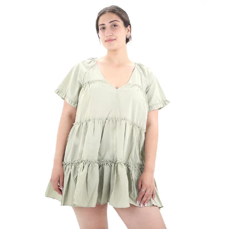 Women's Ruffle Oversize Mini Dress,Light Green Modern Satin Mini Dress