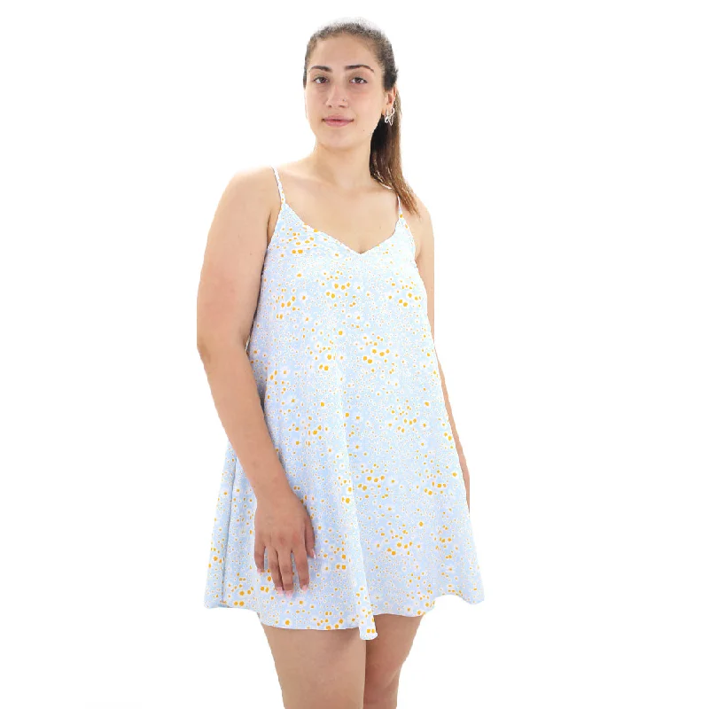 Women's Floral Spaghetti Strap Mini Dress,Light Blue Chic Sleeveless Mini Dress