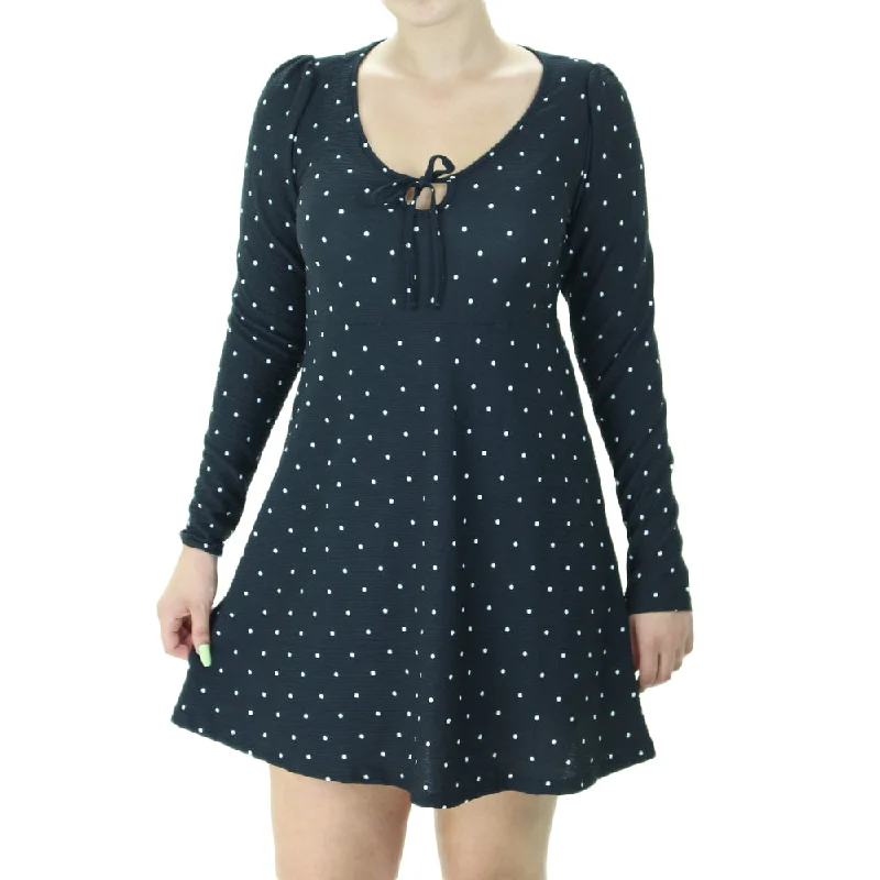 Women's Polka Dot Mini Dress,Black Casual Button-Up Mini Dress