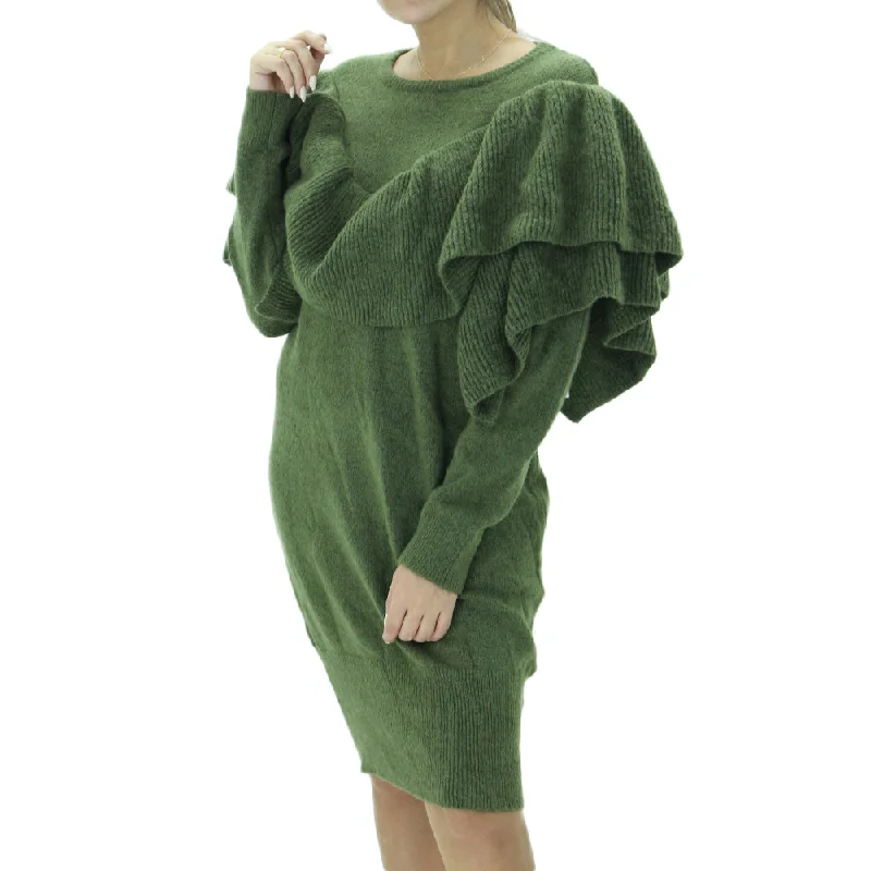 Women's Knitted Casual Mini Dress,Olive Comfortable Off-Shoulder Mini Dress