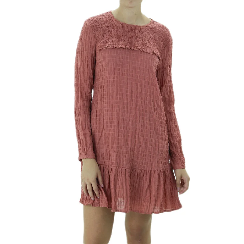 Women's Smocked Mini Dress,Light Brick Trendy Lace Mini Dress