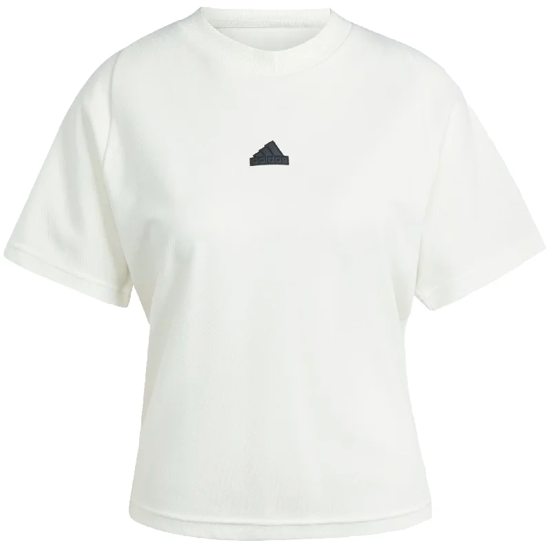 Adidas Womens ZNE T Shirt Off White Comfortable Knit Short Shirt