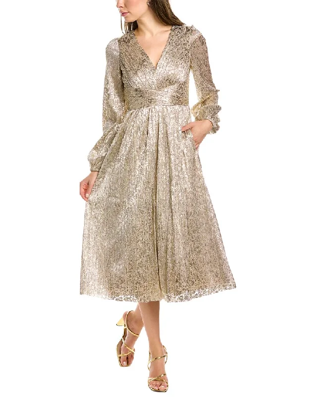 Aidan Mattox Metallic Midi Dress Elegant Floral Appliqué Midi Dress