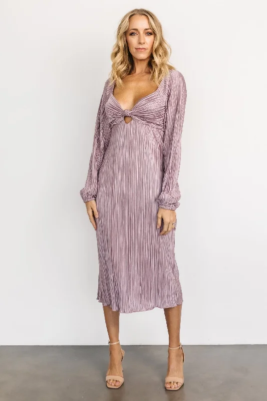 Amani Pleated Midi Dress | Lilac Elegant Velvet Midi Dress