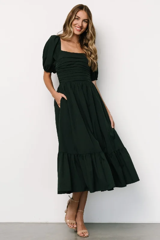 Andrea Pleated Midi Dress | Forest Green Cozy Knit Midi Dress