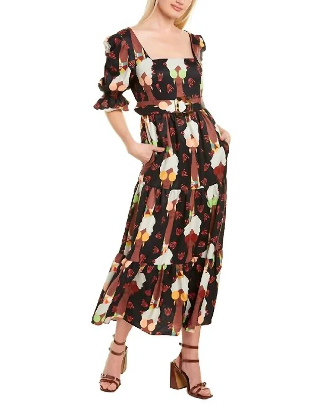 Arlo Print Midi Dress in Multi Sunglass Trendy Boho Midi Dress