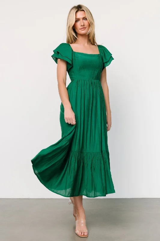 Buttercup Midi Dress | Evergreen Comfortable Draped Midi Dress