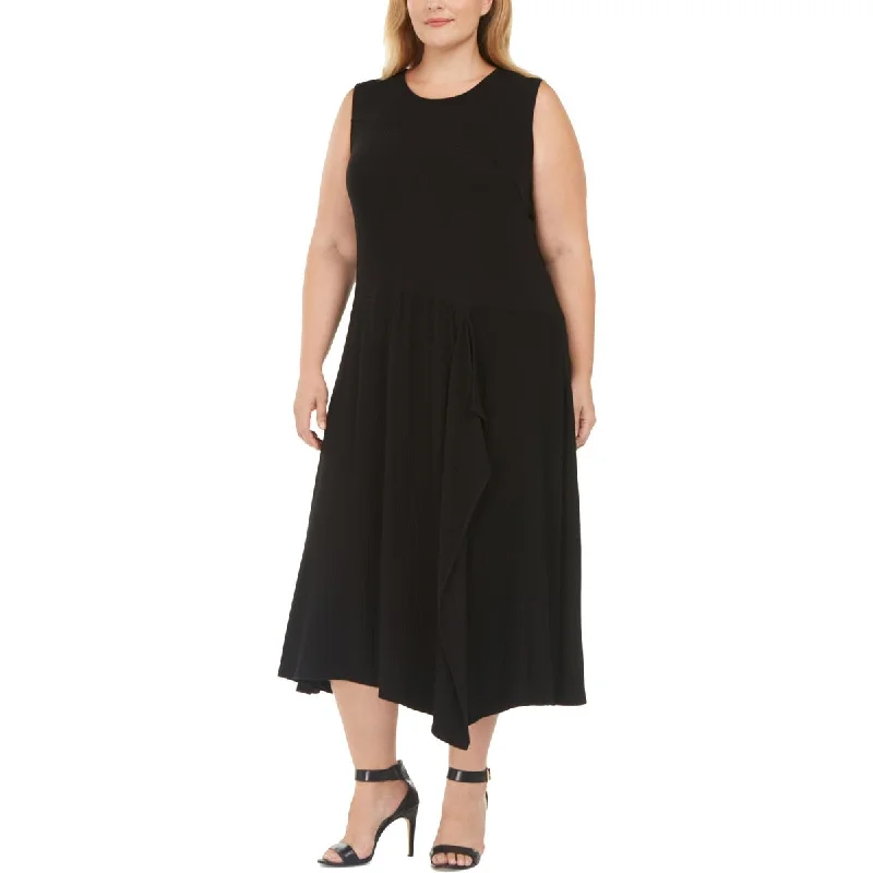 Calvin Klein Womens Plus Knit Sleeveless Midi Dress Fashionable A-Line Midi Dress