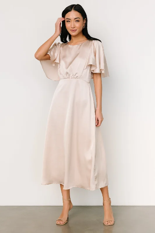 Cinta Satin Midi Dress | Champagne Stylish Satin Midi Dress