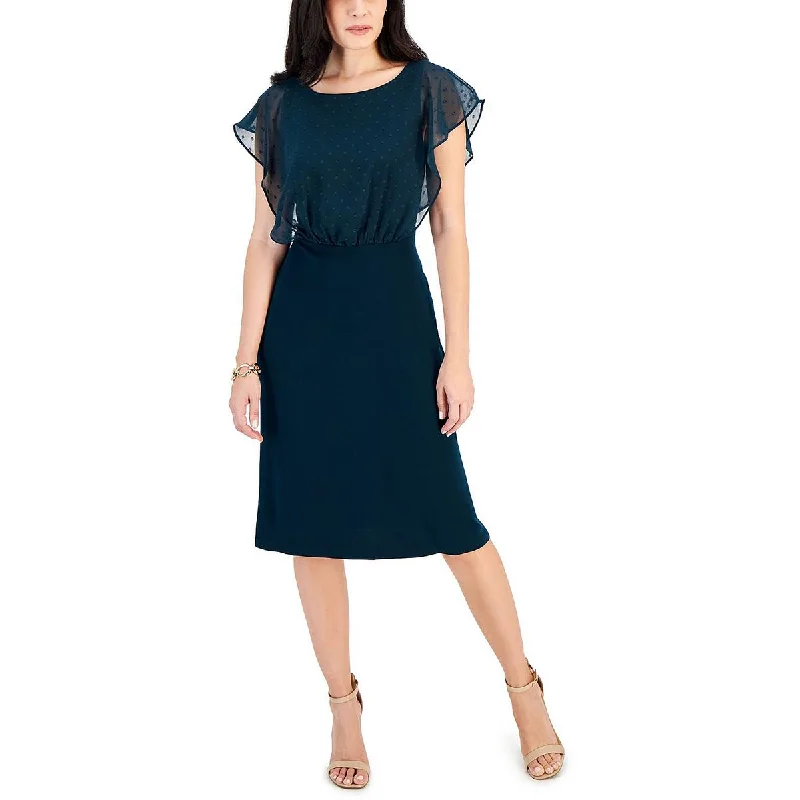 Connected Apparel Womens Petites Below Knee Flutter Sleeve Midi Dress Trendy Bodycon Midi Dress