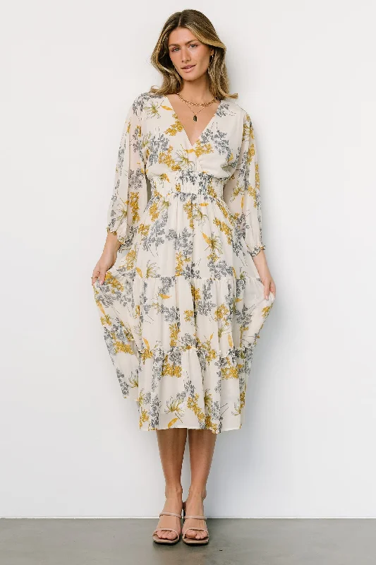 Coventry Tiered Midi Dress | Cream Floral Chic Bohemian Midi Dress