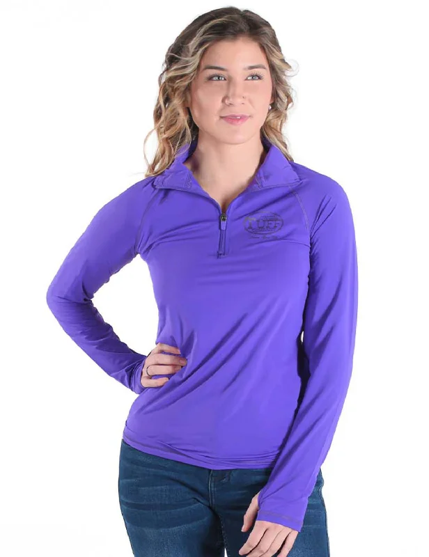 Cowgirl Tuff Womens Cooling UPF Purple Nylon L/S Shirt Chic Embellished Short Sleeve