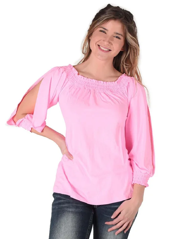 Cowgirl Tuff Womens Flowy Cooling UPF Bubblegum Pink Nylon L/S Shirt Trendy Turtleneck Short Shirt