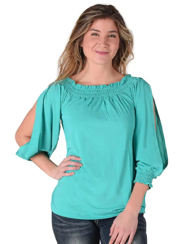 Cowgirl Tuff Womens Flowy Cooling UPF Turquoise Nylon L/S Shirt Comfortable Short Sleeve Tee