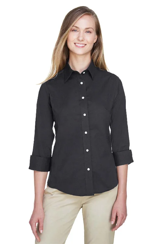 Devon & Jones Womens Perfect Fit 3/4 Sleeve Button Down Shirt - Black Fashionable Tied Short Sleeve