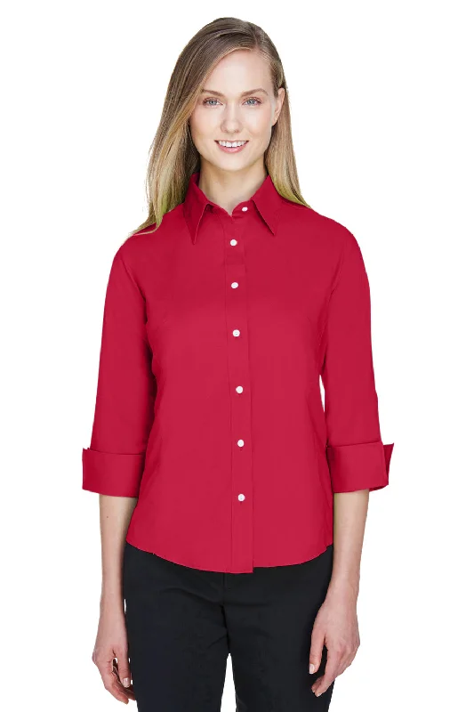 Devon & Jones Womens Perfect Fit 3/4 Sleeve Button Down Shirt - Red - Closeout Stylish Short Sleeve Polo