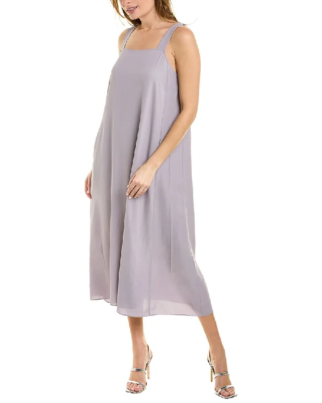 EILEEN FISHER Square Neck Silk Midi Dress Trendy A-Line Midi Dress