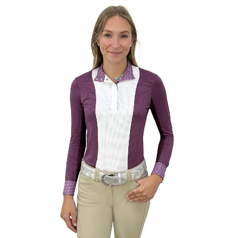 Essex Classics Ladies "Dark Plum" Luna Performance Long Sleeve Show Shirt Elegant Off-Shoulder Short Shirt