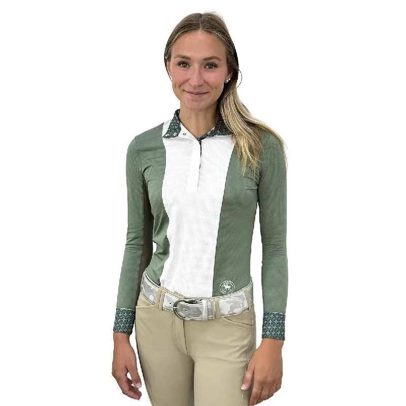 Essex Classics Ladies "Stirrups Green" Luna Performance Long Sleeve Show Shirt Classic Denim Short Sleeve