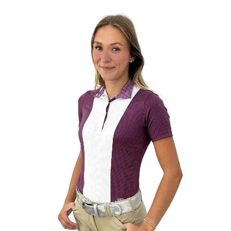 Essex Classics Ladies "Stirrups Plum " Luna Performance Short Sleeve Show Shirt Fashionable Tied Short Sleeve