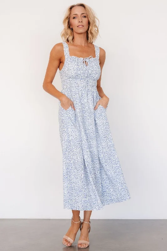 Evonne Midi Dress | Blue Floral Fashionable Wide Leg Midi Dress