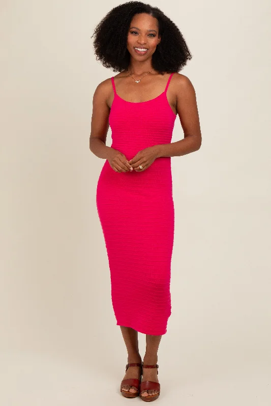 Fuchsia Fitted Spaghetti Strap Midi Dress Elegant Velvet Midi Dress