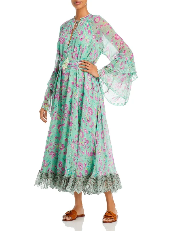 Hera Womens Floral Print Long Midi Dress Chic Bohemian Midi Dress