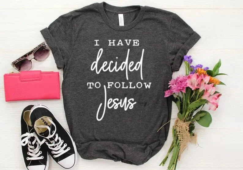 Women's Short Sleeve Christian I Decided To Follow Jesus Cotton Tee Shirt Top Relaxed Button-Down Short Shirt