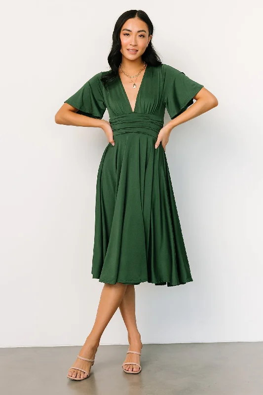 Janette Midi Dress | Green Trendy Fit-and-Flare Midi Dress