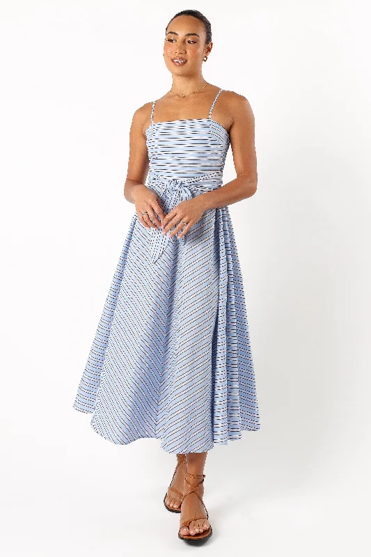 Jett Midi Dress - Blue Stripe Comfortable Adjustable Strap Midi Dress