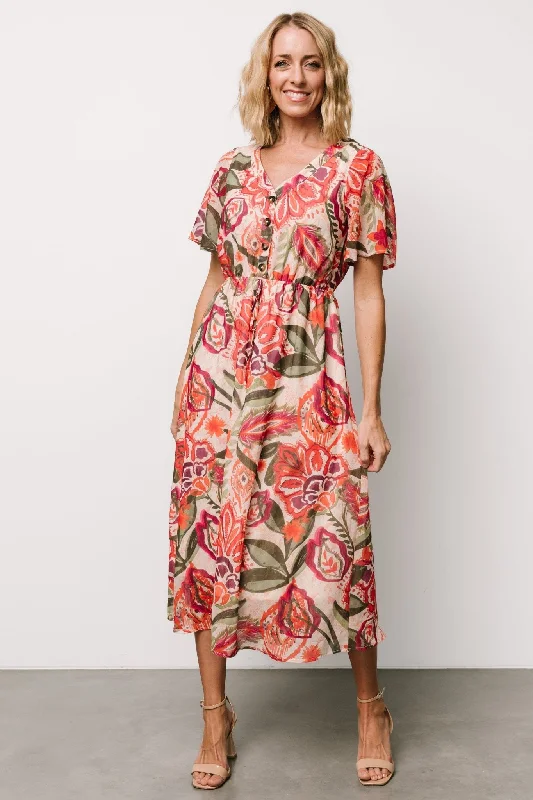 Junie Midi Dress | Multi Print Fashionable High-Neck Midi Dress