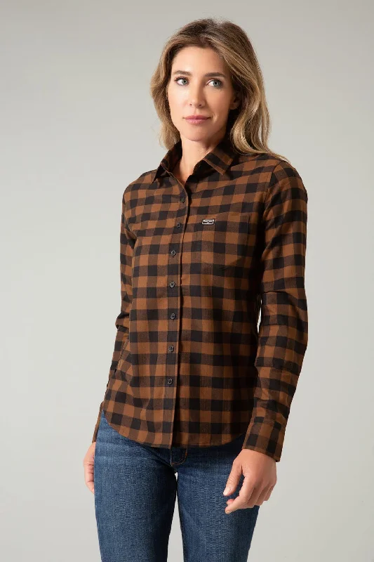 Kimes Ranch Womens Garrison Brown Cotton Blend L/S Shirt Soft Silk Short Sleeve