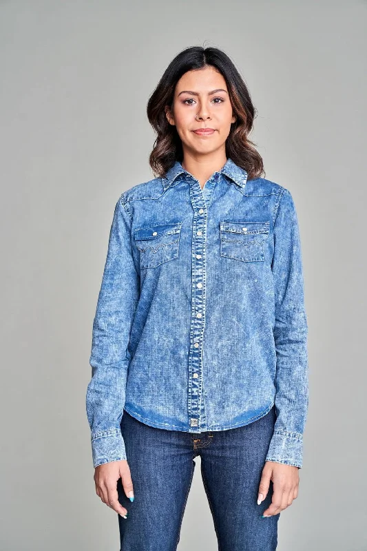 Kimes Ranch Womens KC Top Indigo 100% Tencel L/S Shirt Fashionable Button-Front Short Sleeve