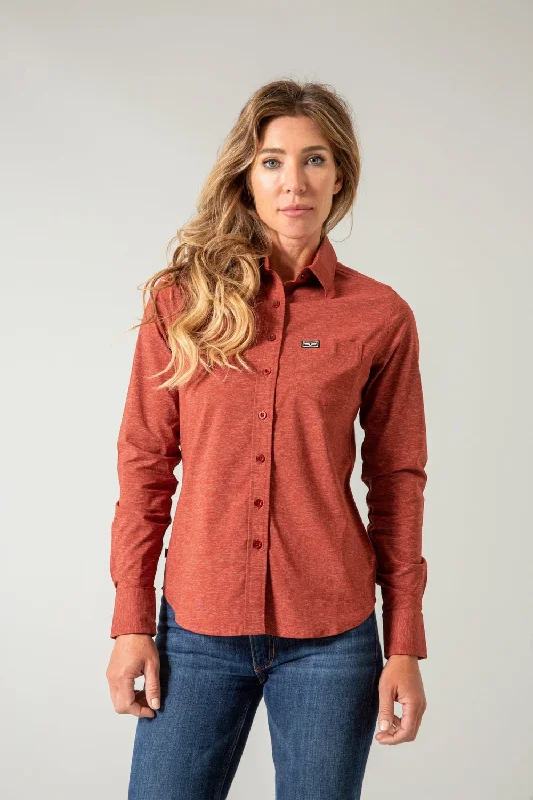 Kimes Ranch Womens Linville Solid Dark Red Cotton Blend L/S Shirt Modern Short Sleeve Top