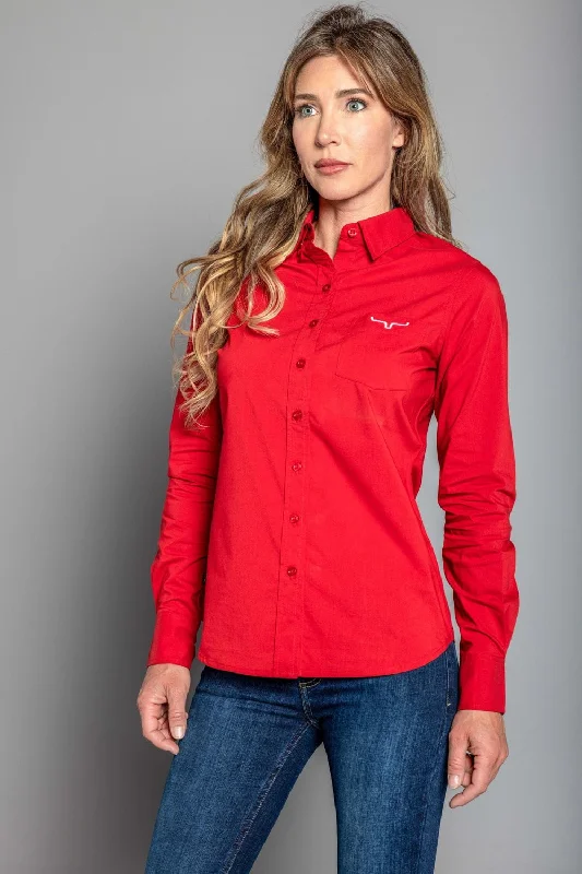 Kimes Ranch Womens Team Shirt Long Red Cotton Blend L/S Shirt Fashionable Draped Short Sleeve