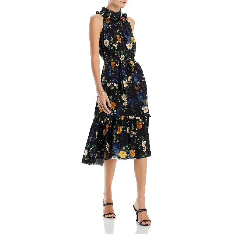 Kobi Halperin Womens Ryan Floral Print Ruffled Midi Dress Comfortable Casual Midi Dress