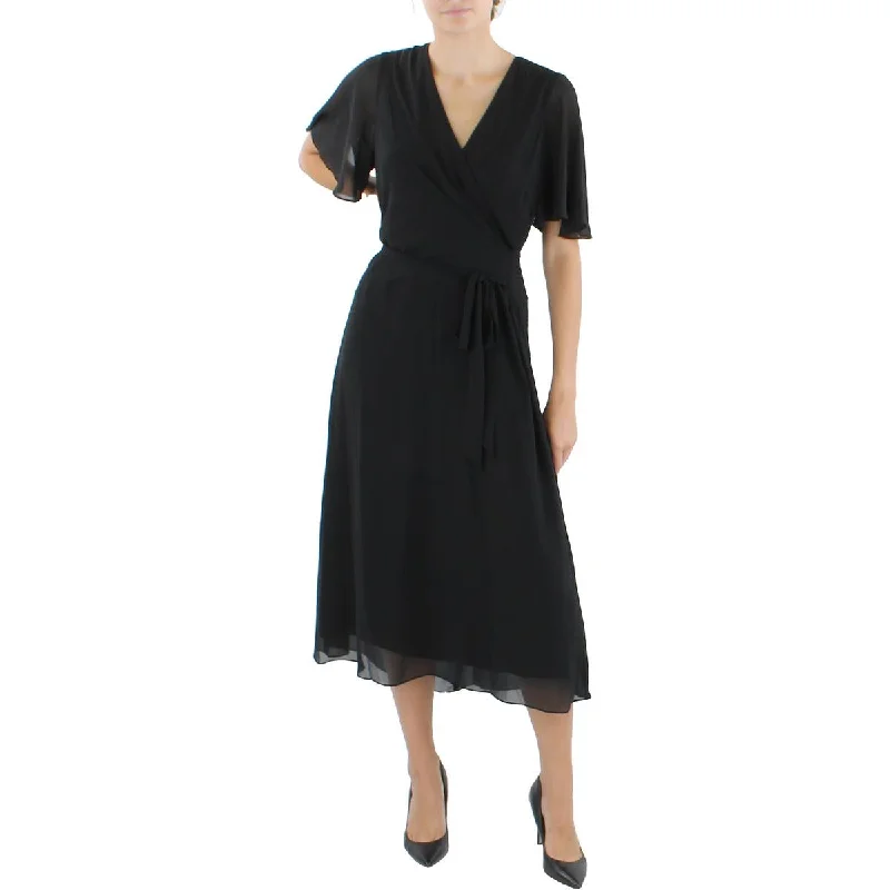 Lauren Ralph Lauren Womens Surplice Mid-Calf Midi Dress Cozy Ribbed Knit Midi Dress