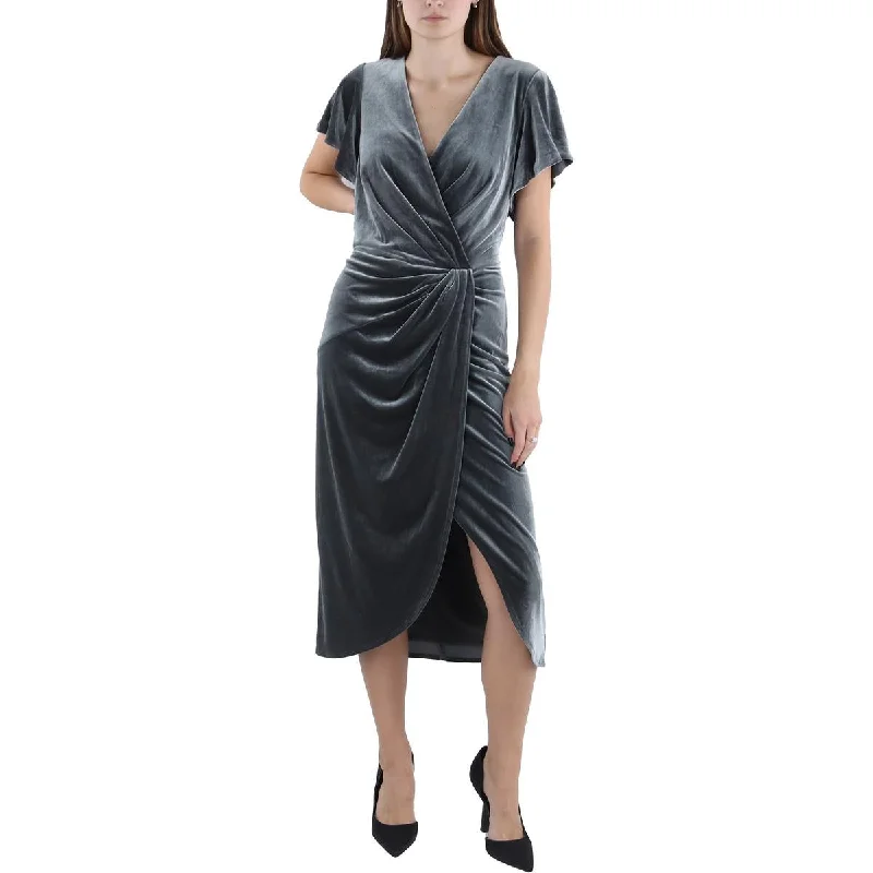 Lauren Ralph Lauren Womens Velvet Flutter Sleeve Midi Dress Elegant V-Neck Midi Dress