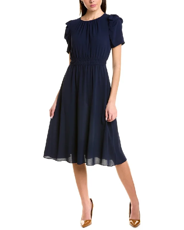 London Times Bubble Crepe Midi Dress Fashionable High-Neck Midi Dress