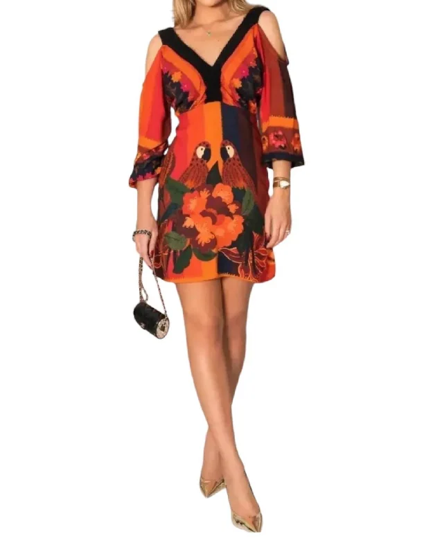 Love Birds Mini Dress In Orange Multi Cozy Sweater Mini Dress