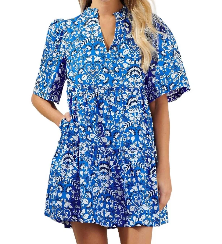 Lulu Floral Tomales Mini Dress In Blue Trendy Tie-Dye Mini Dress