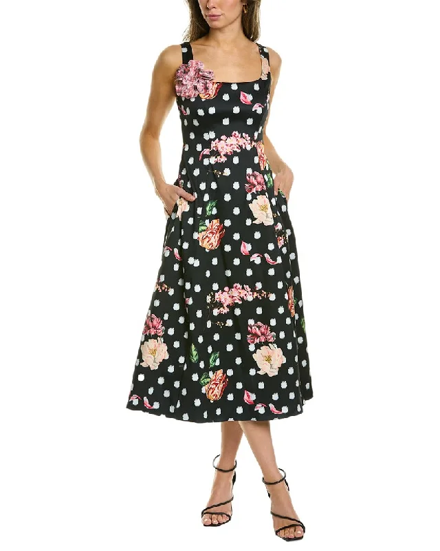 Marchesa Notte Floral Midi Dress Comfortable Stretch Midi Dress