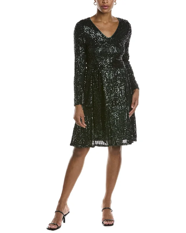 Nanette Lepore Sequined Midi Dress Fashionable Sheer Sleeve Midi Dress