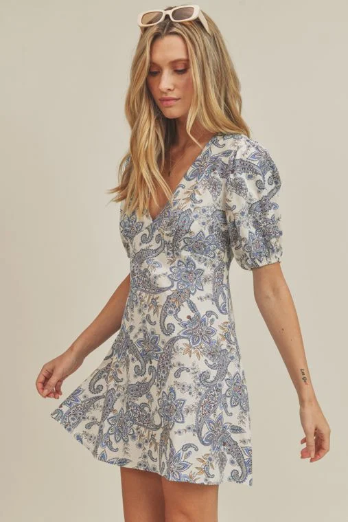 Paisley Printed Mini Dress Cozy A-Line Mini Dress