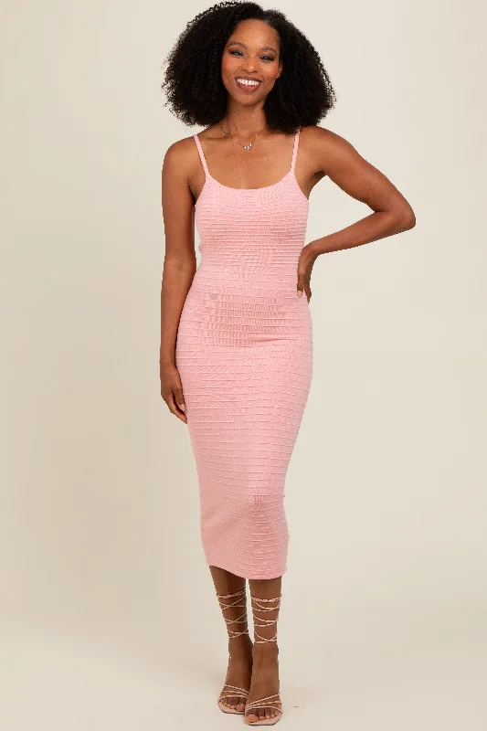 Pink Fitted Spaghetti Strap Midi Dress Stylish Halter Neck Midi Dress