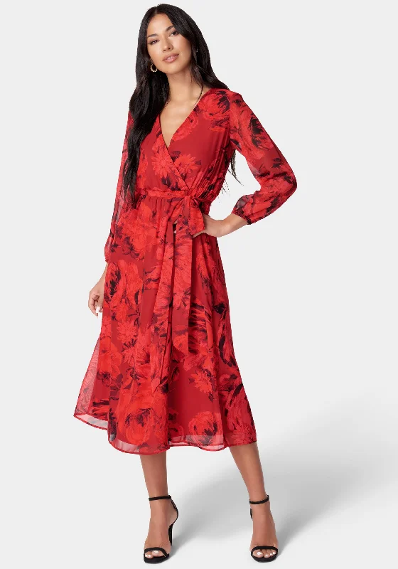 Printed Wrap Midi Dress Fashionable Fitted Midi Dress