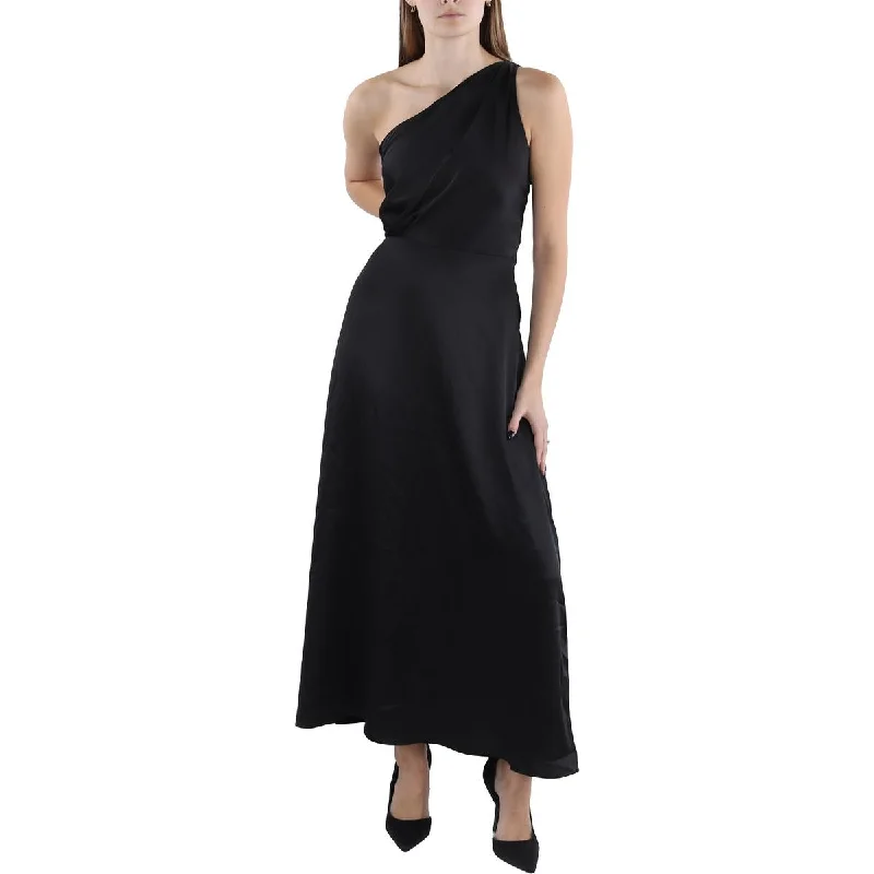 Rachel Parcell Womens Silky Charmeuse One Shoulder Midi Dress Elegant Sleeveless Midi Dress